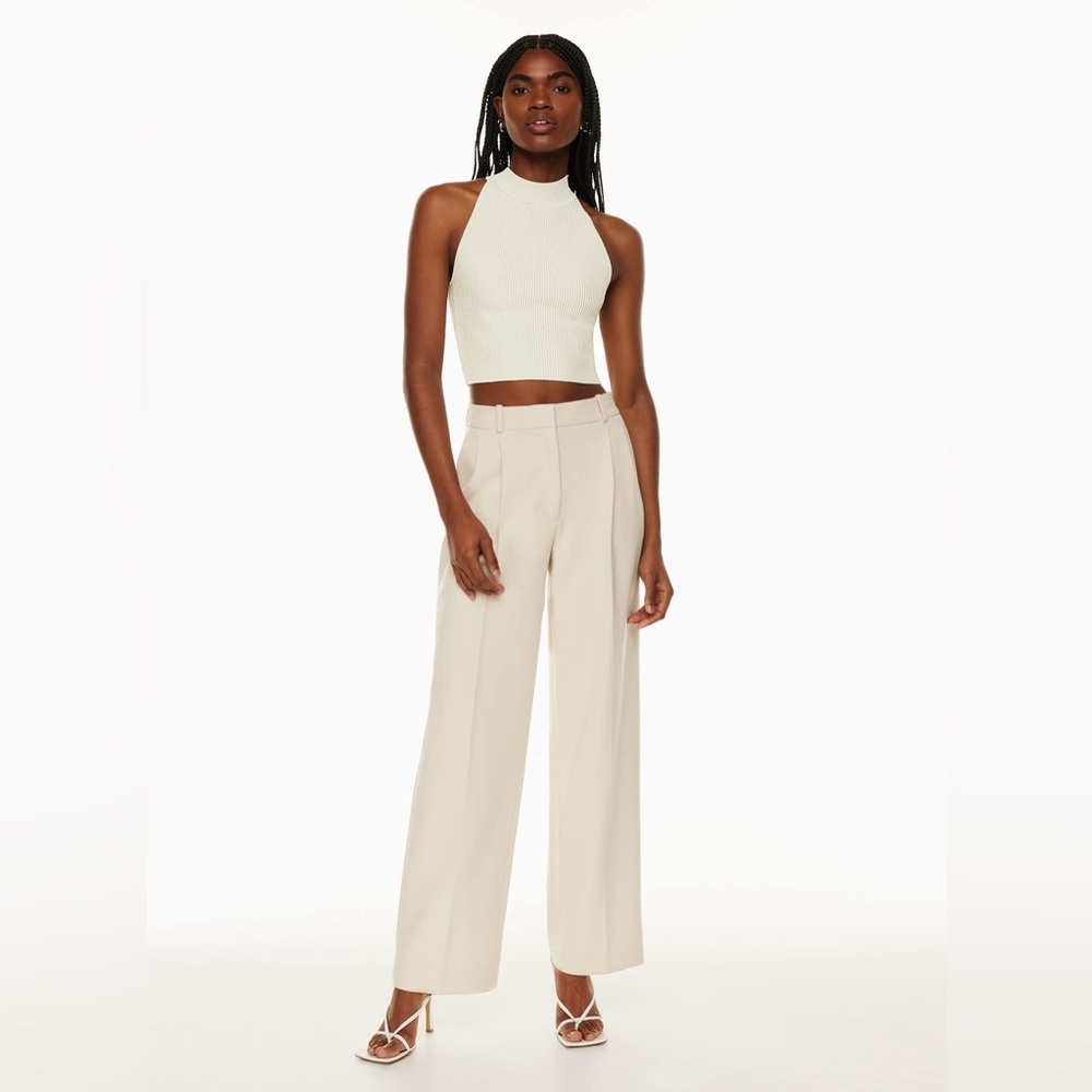 Aritzia Babaton Sculpt Knit Halter Top- Matte Pearl Cream Sleeveless Ribbed Tank - Picture 5 of 7